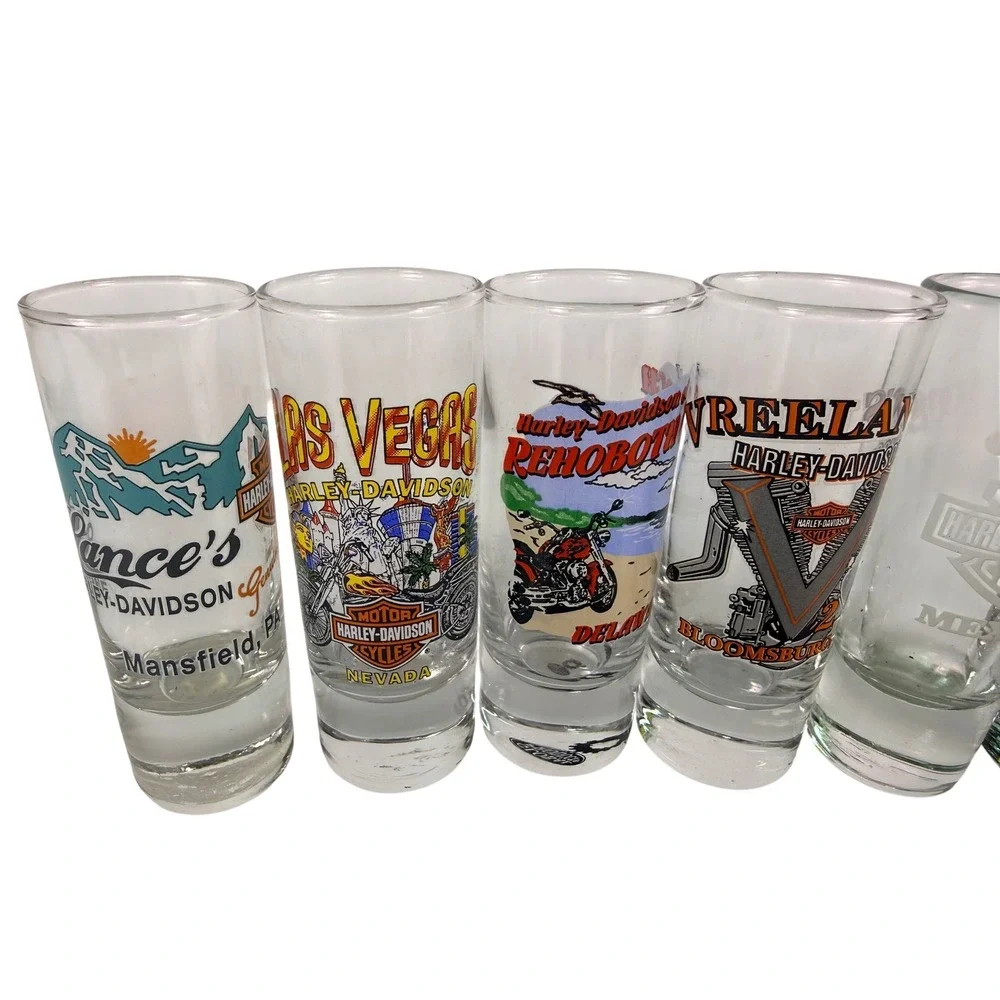 6 Harley Davidson Dealer Shot Glass Travel State Destination Las Vegas Milwaukee